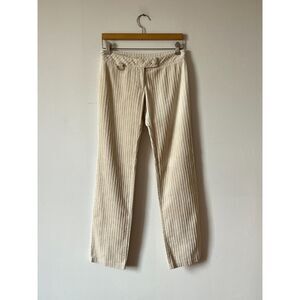 Preen Low Rise Beige Cotton Corduroy Straight Slim Pants Made in England 2000s S